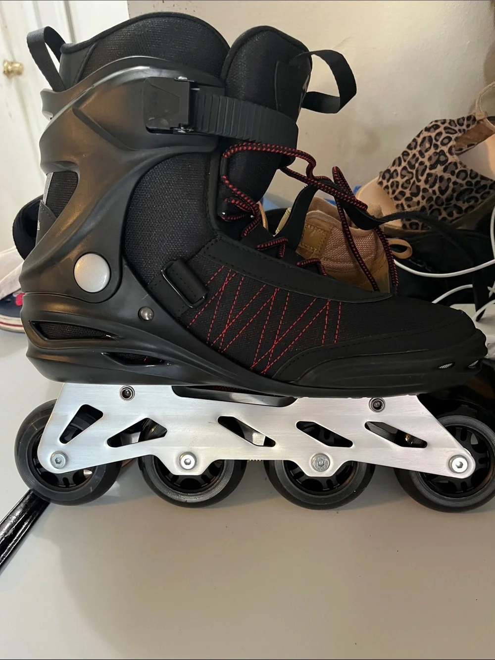 Men's Black Inline Skates with Red Stitching Accents